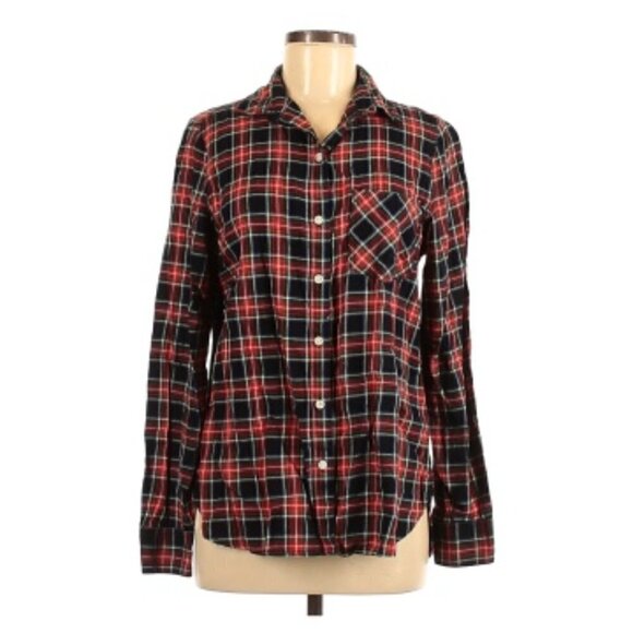 Old Navy The Classic Shirt Button Down Black Tartan Plaid - Picture 1 of 10